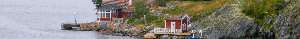 Meer Wasser rot Haus Schweden Klippe